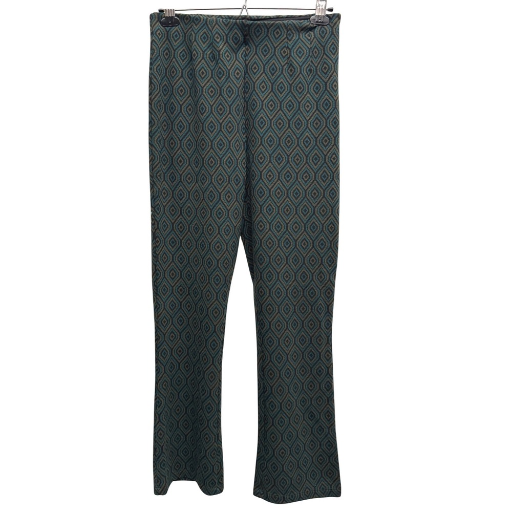 Free People Diamond Jacquard Small Knit Pants Teal Green High Rise Boho Flare - Picture 2 of 8